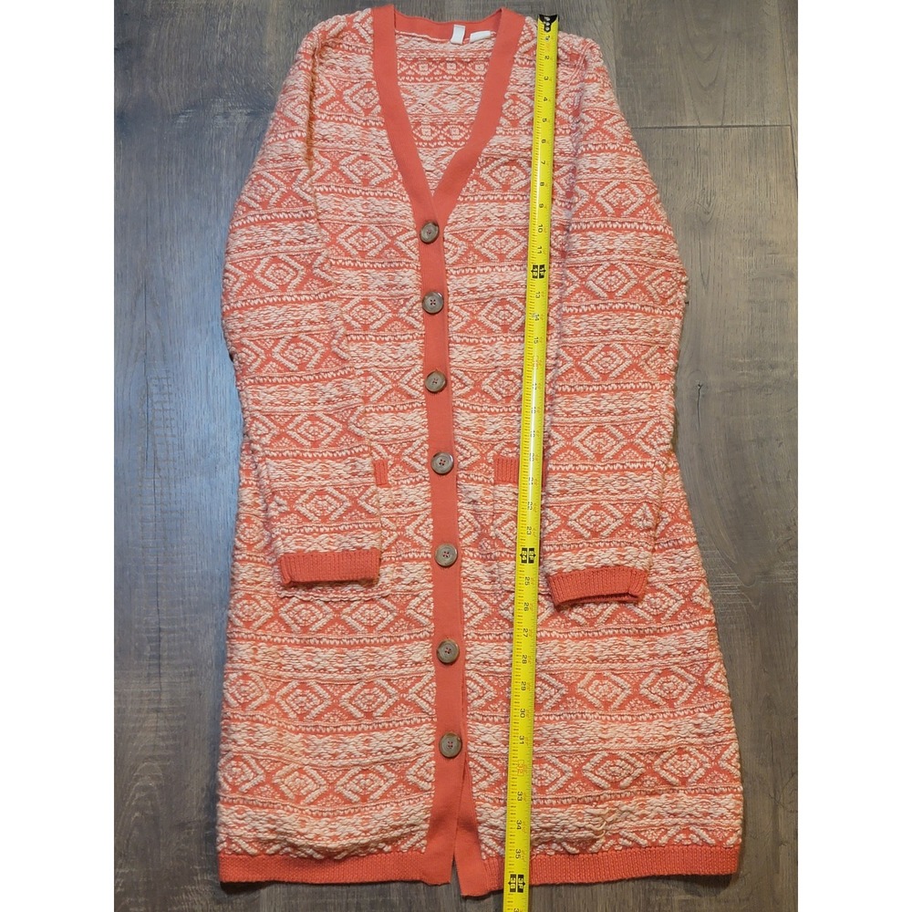 MOTH Anthropologie Cardigan Sweater‎ Small Pointelle Knit Coral Aztec